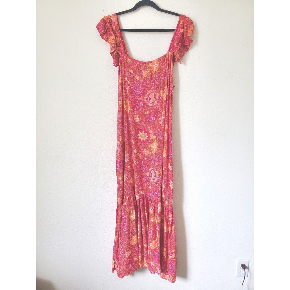 House of Harlow 1960 Maxi Dress Pink Orange Floral Ruffle Sleeve M Bohemian - Picture 11 of 13